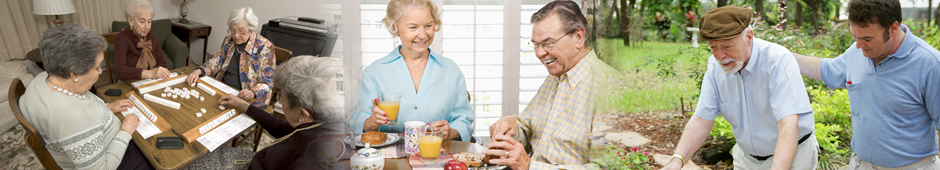 group of elder women, happy couple, caregiver and elder
